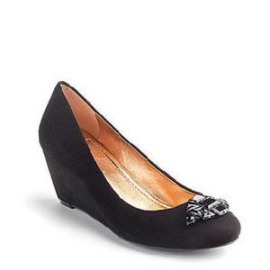 BCBGeneration Black Suede Jeweled Wedge